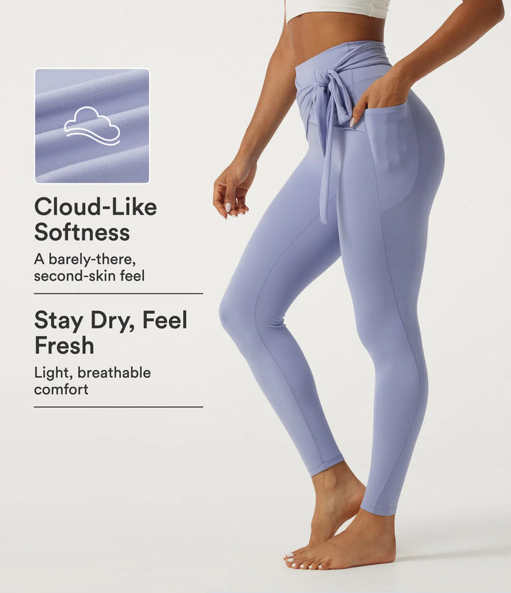 SoftlyZero High Waisted Tie Front Yoga Leggings with Pockets