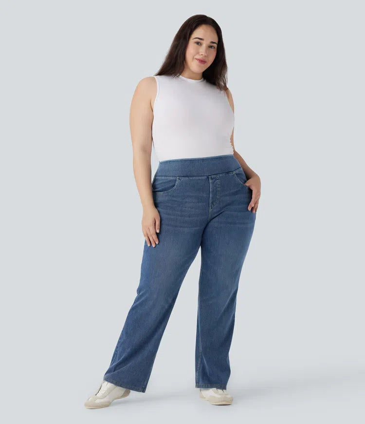 Halara Flex High Waisted Pockets Washed Casual Bootcut Plus Size Jeans