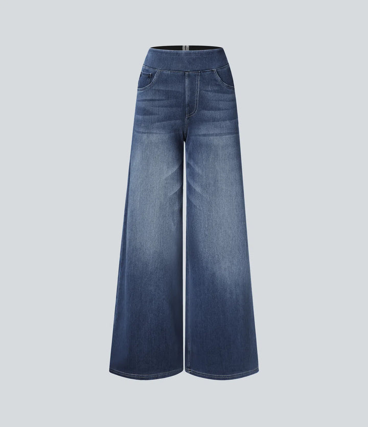Halara Flex High Waisted Pockets Baggy Wide Leg Washed Casual Jeans