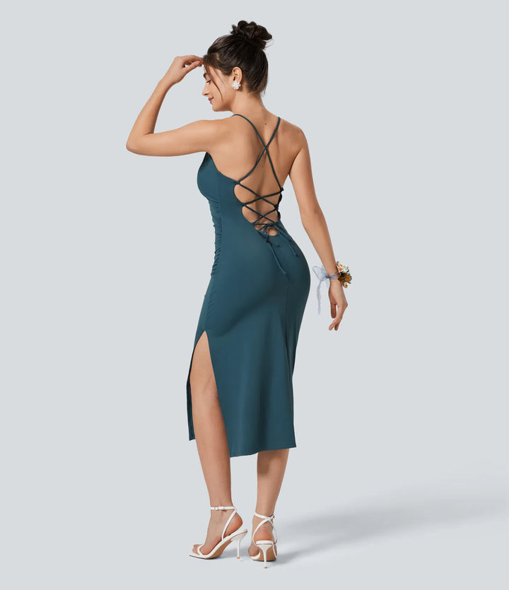 SoftlyZero Airy Crossover Ruched Lace Up Bodycon InstantCool Dress