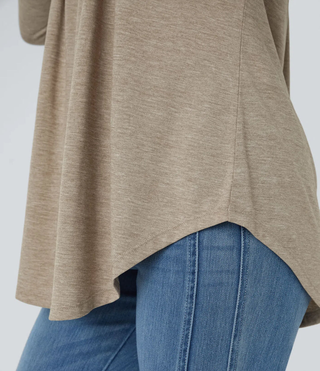 Round Neck Long Sleeve Curved Hem Casual Top