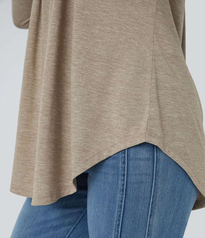 Round Neck Long Sleeve Curved Hem Casual Top