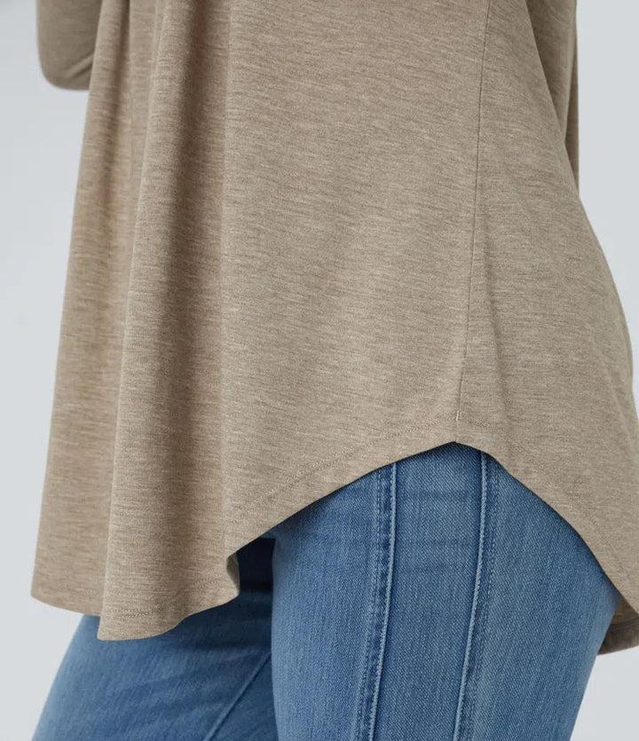 Round Neck Long Sleeve Curved Hem Casual Top