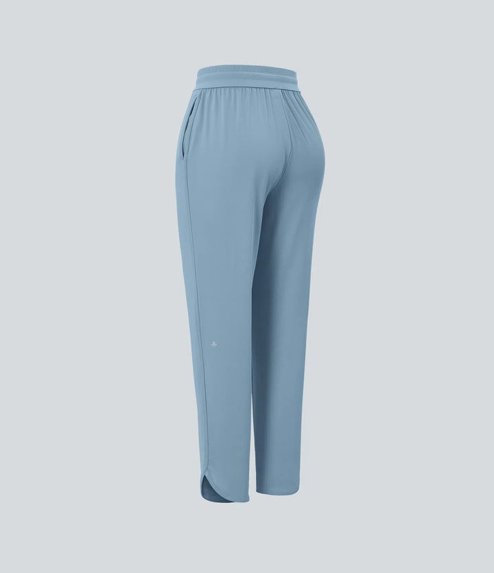 Mid Rise Drawstring Curved Hem Quick Dry Golf Tapered Pants with Pockets-UPF40+