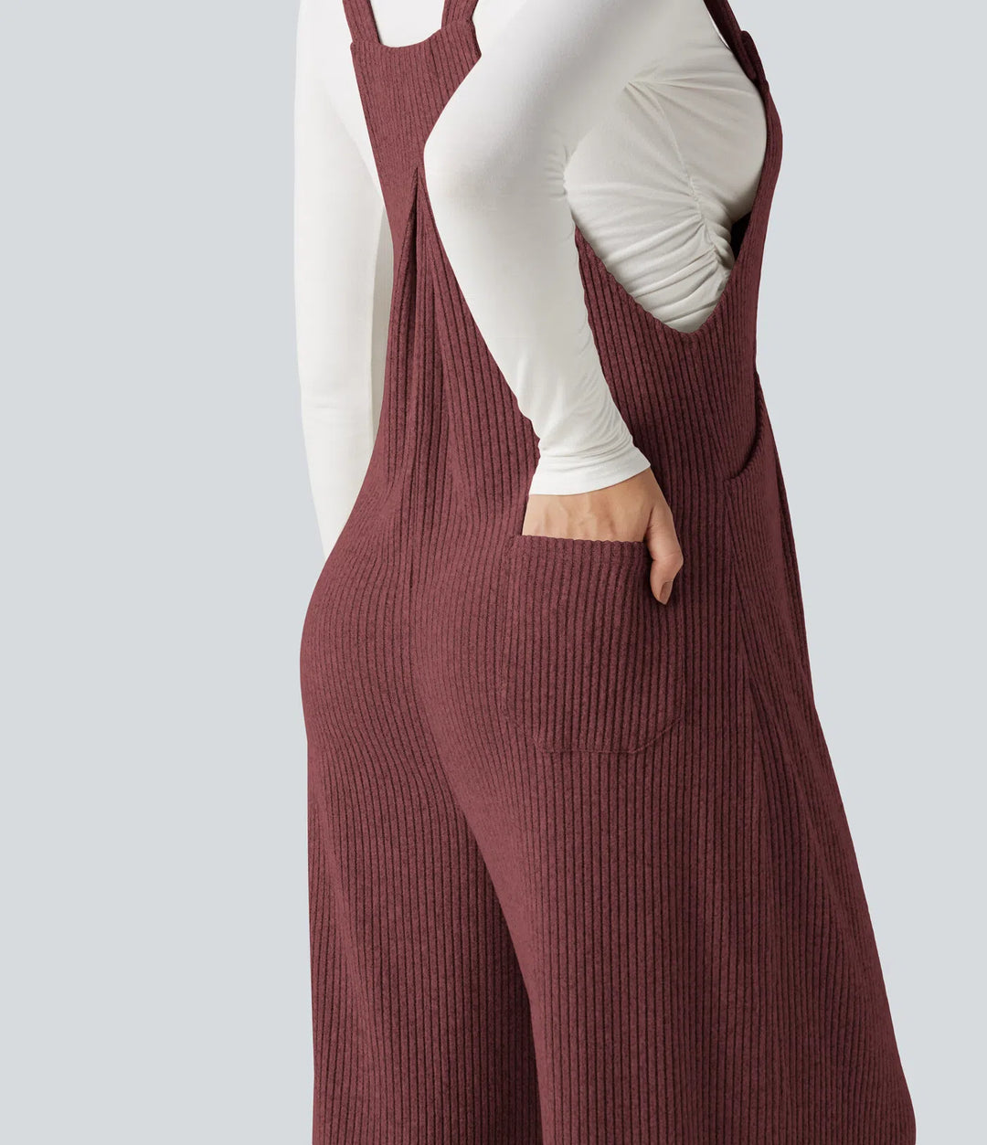 Ribbed Knit Casual Overalls with Pockets