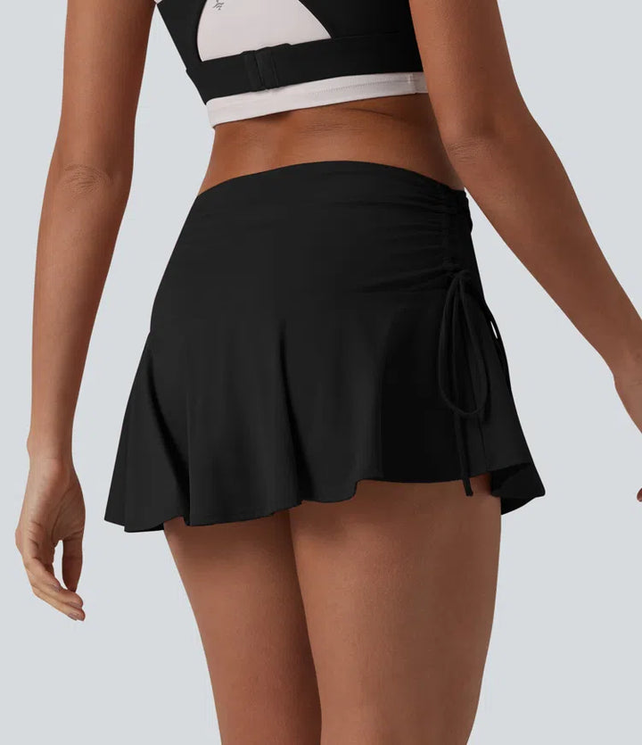 SoftlyZero Airy Low Rise Ruched Drawstring 2-in-1 InstantCool Micro Mini Tennis Skirt with Pockets