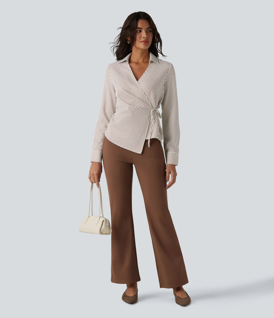 Long Sleeve Wrapped Tie Side Stripe Work Shirt