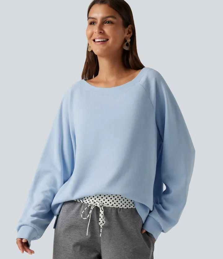 Boat Neck Raglan Long Sleeve Built-in Bra Casual Cotton Sweatshirt