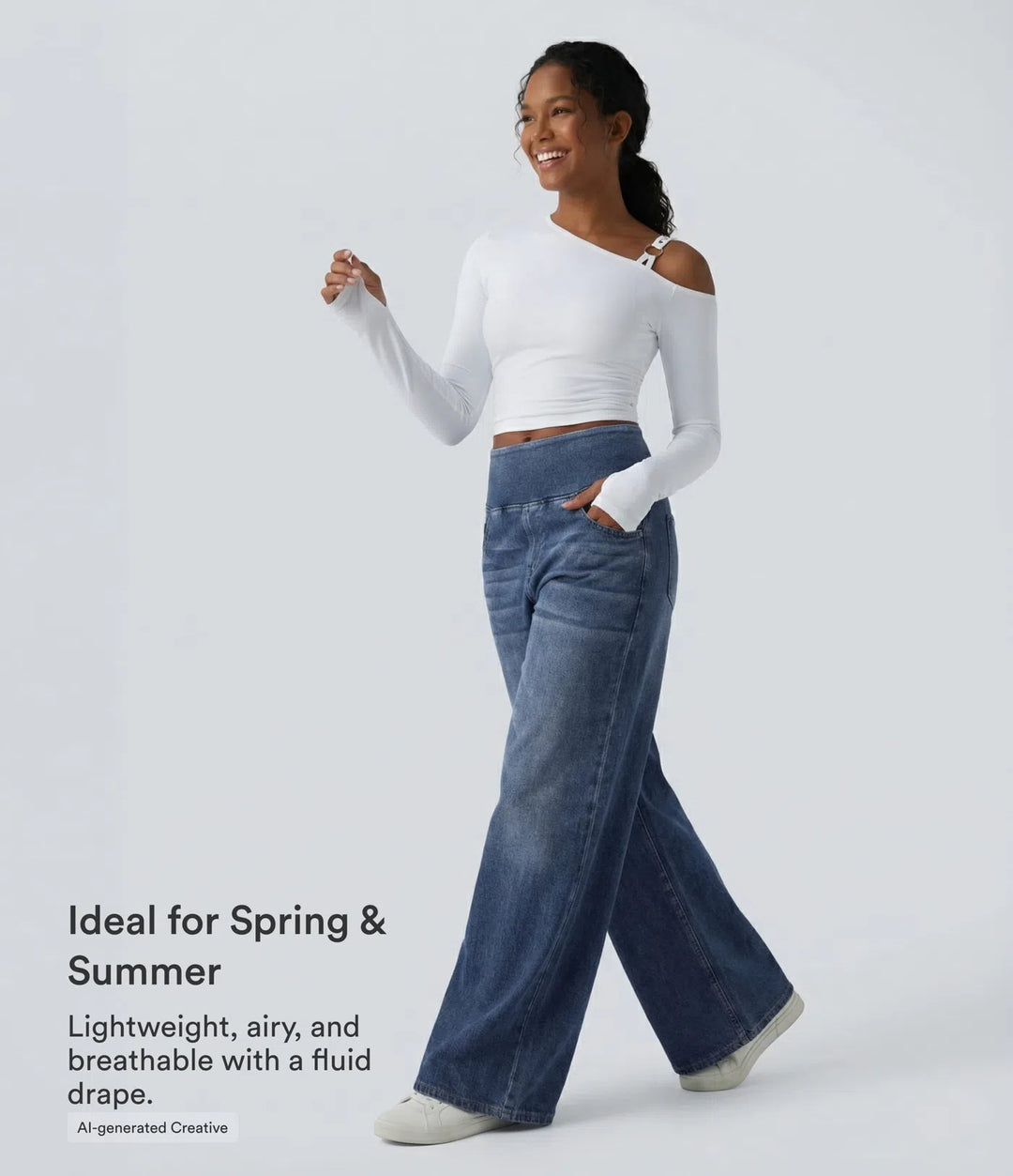 Halara Flex Mid Rise Draped Lyocell Washed Casual Baggy Wide Leg Jeans with Pockets