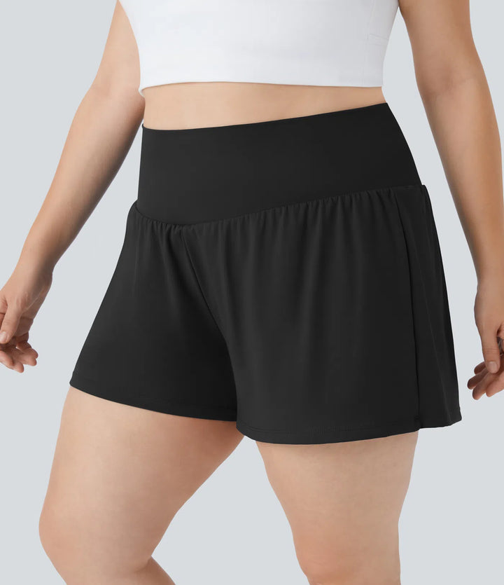 Super High Waisted Pocket &amp; Pocket 2-in-1 Yoga Plus Size Shorts 4&