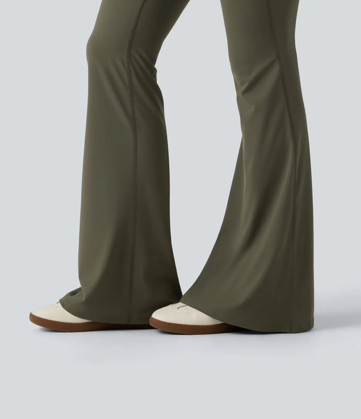 Halara UltraSculpt High Waisted Crossover Scrunch Butt Lifting Tummy Control Shaping Yoga Flare Leggings with Pockets