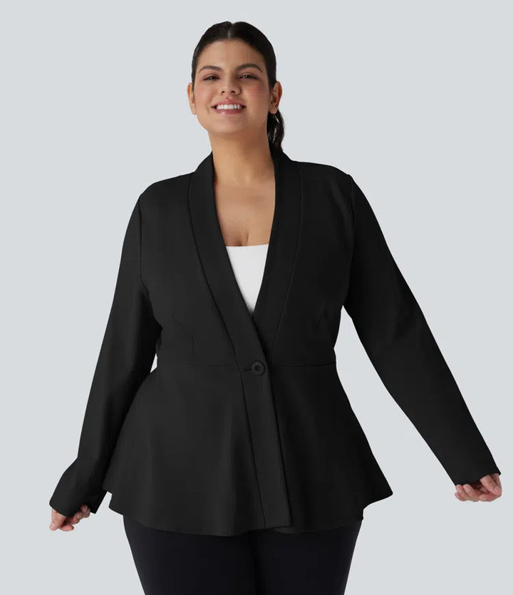 Plus Size V Neck Long Sleeve Single Front Work Peplum Jacket