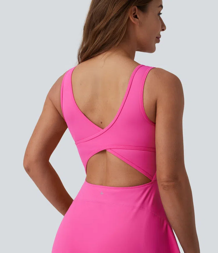 SoftlyZero Airy U Neck 2-in-1 Pocket Mini Cool Touch Dance Active Dress DD-F Cups-Easy Peezy