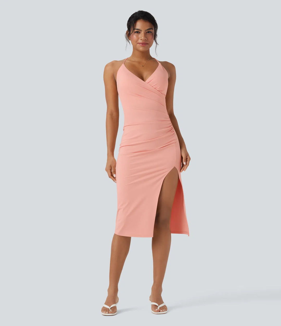 SoftlyZero Airy Crossover Ruched Lace Up Bodycon InstantCool Dress DD-F Cups