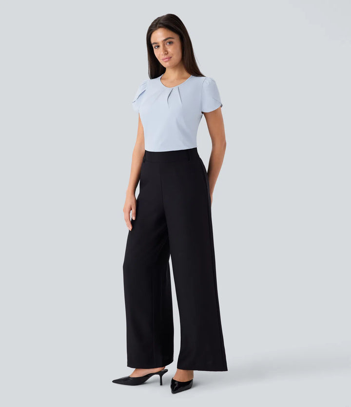 Breezeful Round Neck Short Sleeve Keyhole Back Quick Dry Work Top