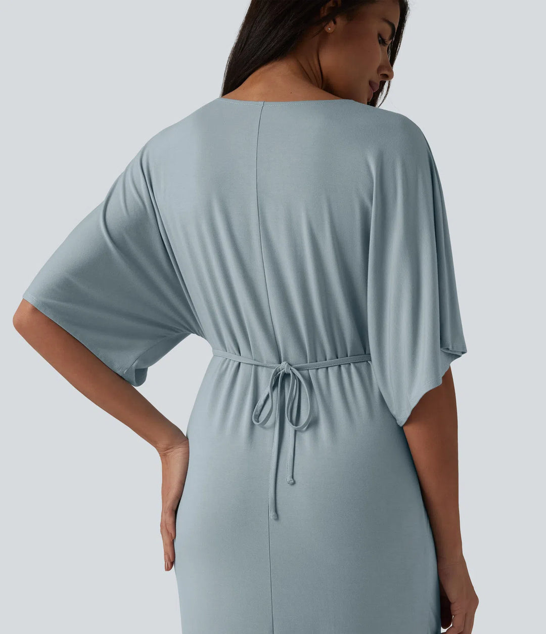 V-neck Batwing Sleeve Twisted Tulip Hem Midi Casual Dress