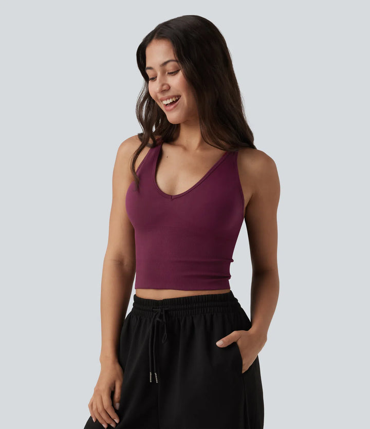 OneForm Seamless Flow Crisscross Backless Deep V-neck Cropped Built-in Bra Yoga Tank Top