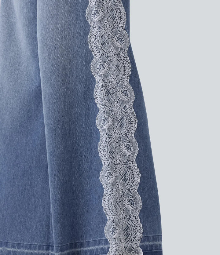 Halara Flex High Waisted Contrast Lace Baggy Casual Jeans with Pockets