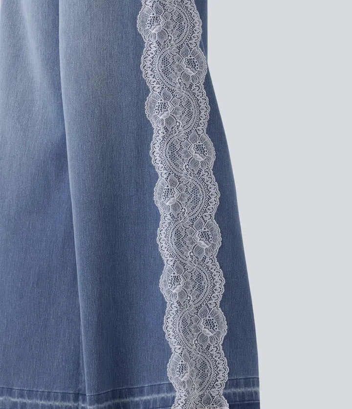Halara Flex High Waisted Contrast Lace Baggy Casual Jeans with Pockets