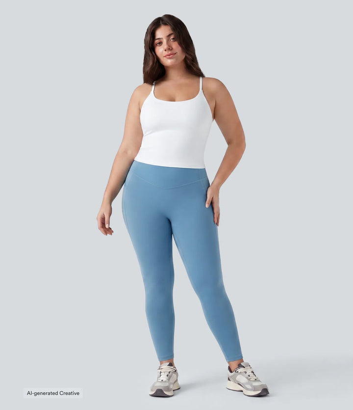 Plus Size Scoop Neck Crisscross Back Crossover Hem Yoga Cami Top
