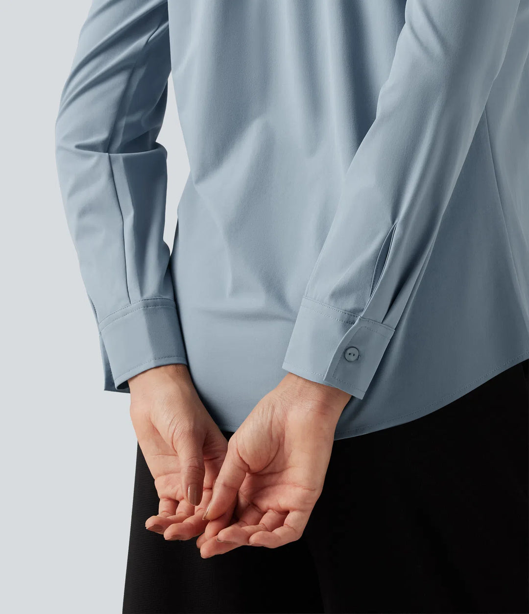 Collared Long Sleeve Curved Hem Work Shirt