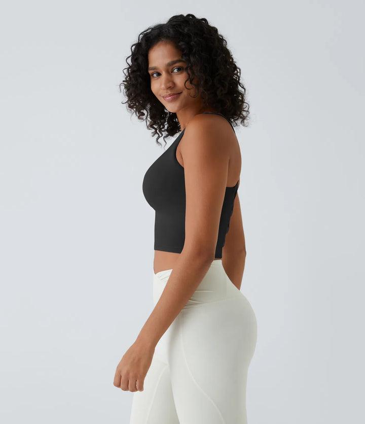 Crisscross Backless Built-in Bra Cropped Running Tank Top A-D Cups